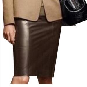 Talbots 100% Brown Leather Pencil Skirt Size 6